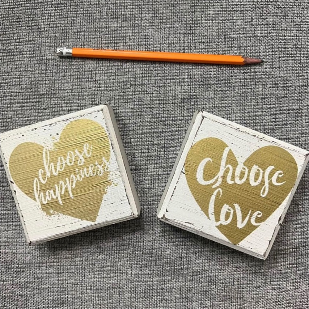 White & Gold Wood Block Decor